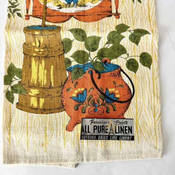 Vintage Parisian Prints Pure Linen Tea Towel - '70's New With Label Eagle USA - Picture 5 of 6